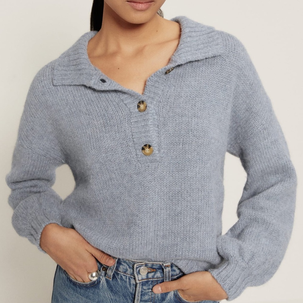 Reformation Belvedere baby alpaca oversized Henley sweater in blue size S
